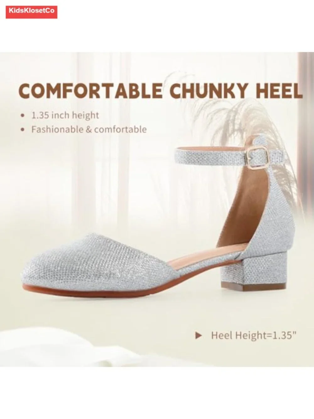 Girls Closed Toe Chunky Heeled Sandals Dress Shoes Ankle Strap Wedding Party